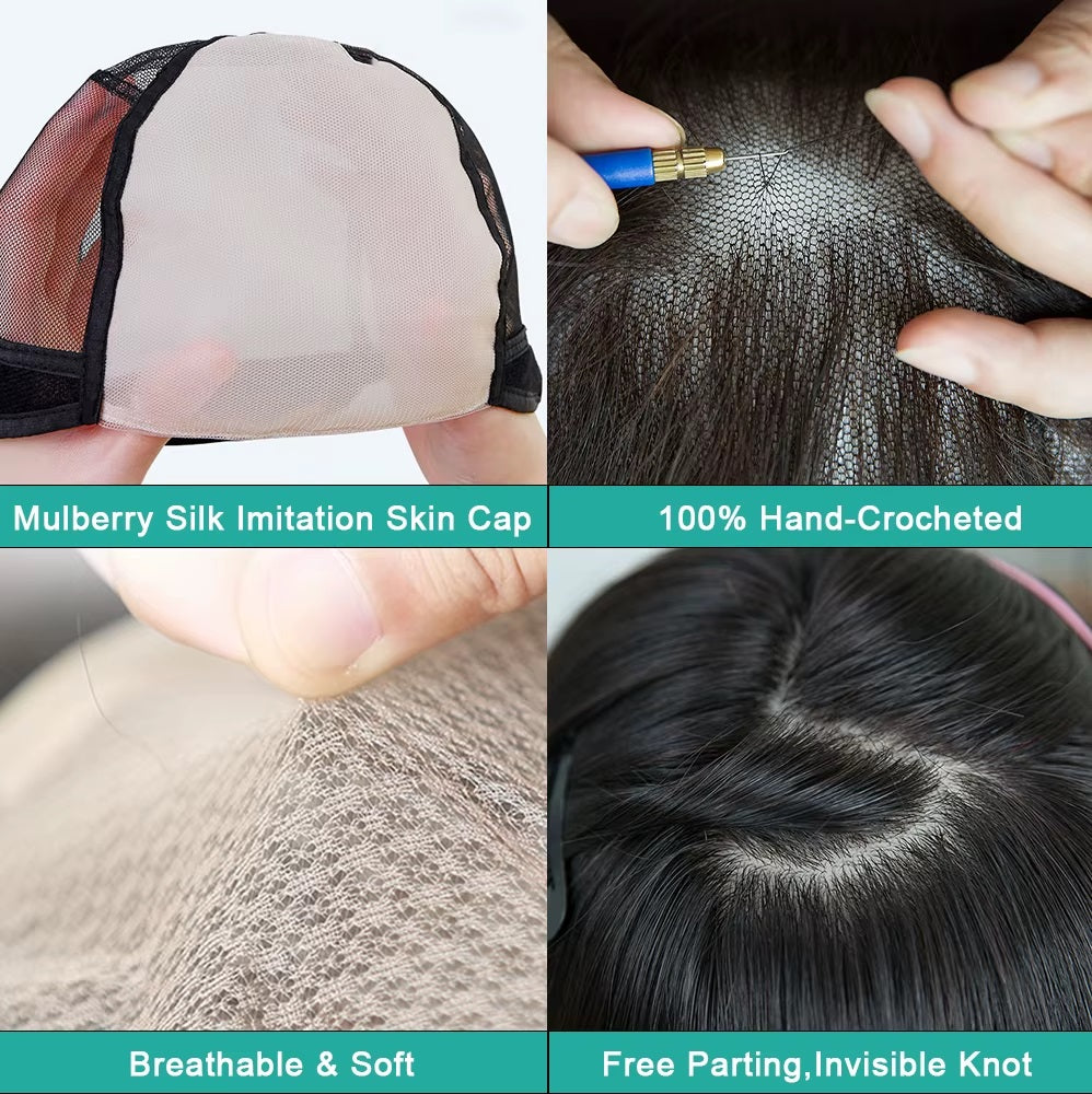 Kesriya Natural Looking Wigs Black Shaded | Human Hair Silk Base Hair Wig with | 200% Density | Original Black Human Hair | Silion wig mount | Anti Slip Belt Strap | Back Clipper | Straigthed Silky | 22 to 24 inch length