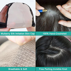 Kesriya Natural Looking Wigs Black Shaded | Human Hair Silk Base Hair Wig with | 200% Density | Original Black Human Hair | Silion wig mount | Anti Slip Belt Strap | Back Clipper | Straigthed Silky | 22 to 24 inch length